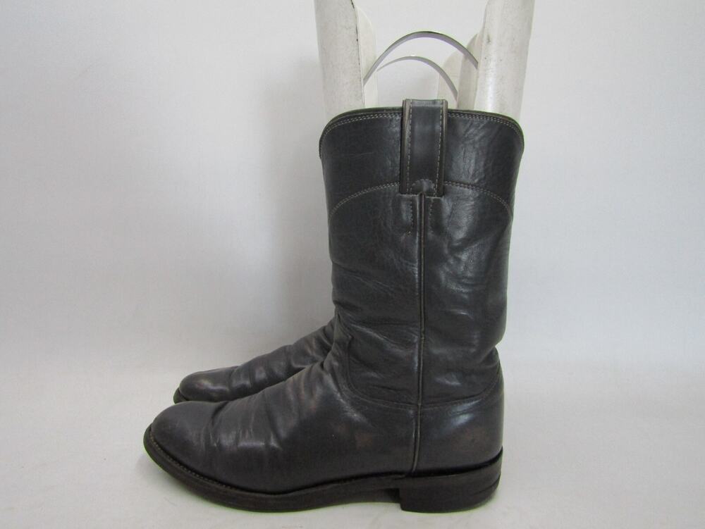 Justin 3025 Mens Size 7.5 B (Narrow Width) Gray Leather Roper Cowboy Boots